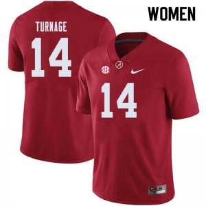 NCAA Women's Alabama Crimson Tide #14 Brandon Turnage Stitched College 2019 Nike Authentic Crimson Football Jersey TE17R33RA